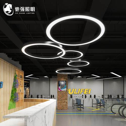 LED圆形吊灯圆环灯办公室健身房商场店铺工业风圆圈环形造型灯具