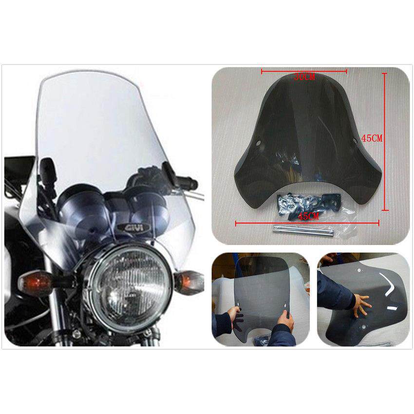 摩托车改装通用天剑王圆灯街车前挡风板玻璃进口PC压不碎风挡玻璃