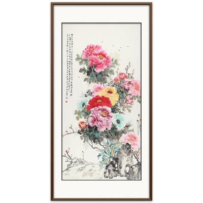 2024年新款牡丹玄关国画新中式装饰画美协名家真迹手绘走廊过道画