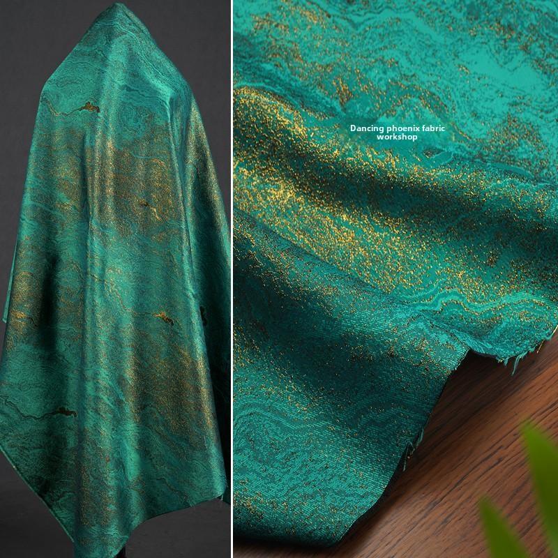 青绿色 鎏金银河-织锦缎提花面料 中式外套马甲马面裙闪亮织金布