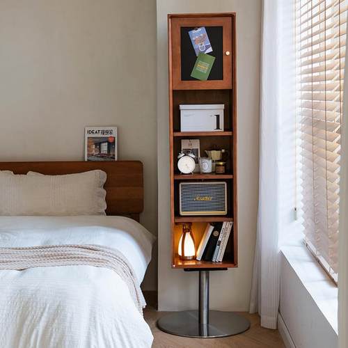 实木旋转镜落地穿衣镜储物柜360度旋转收纳杂志柜旋转书柜全身镜