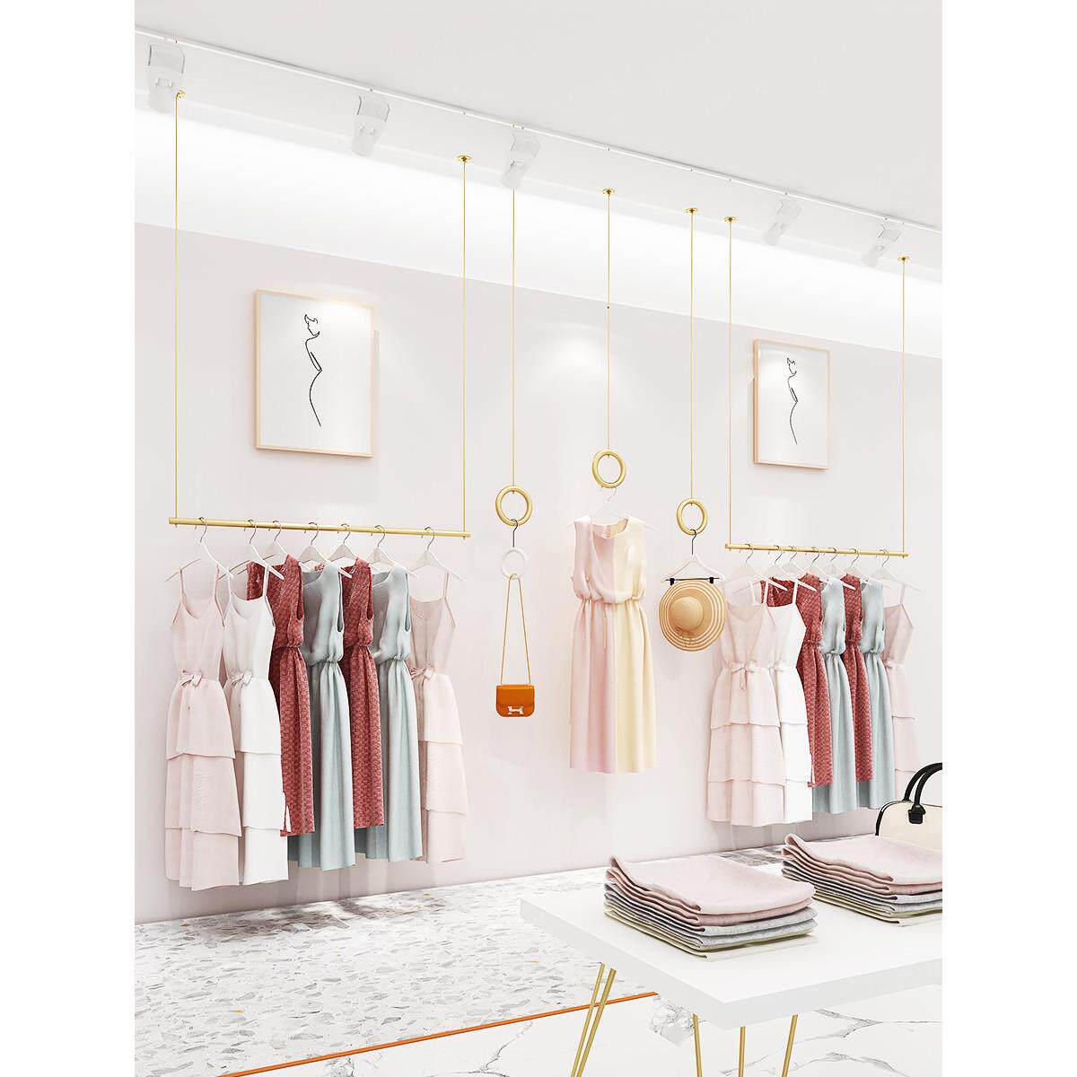 服装店展示架女装吊顶悬挂衣架上墙吊架挂衣杆子墙上壁挂式童装货