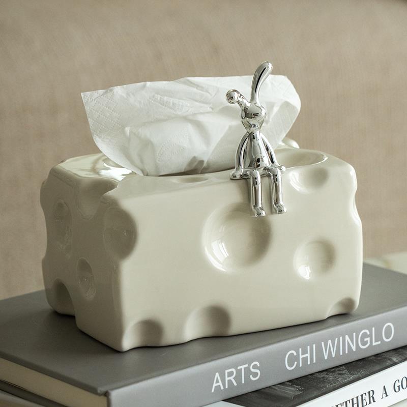 陶瓷纸巾盒客厅高档轻奢纸抽盒家用创意餐巾纸抽纸盒茶几装饰摆件