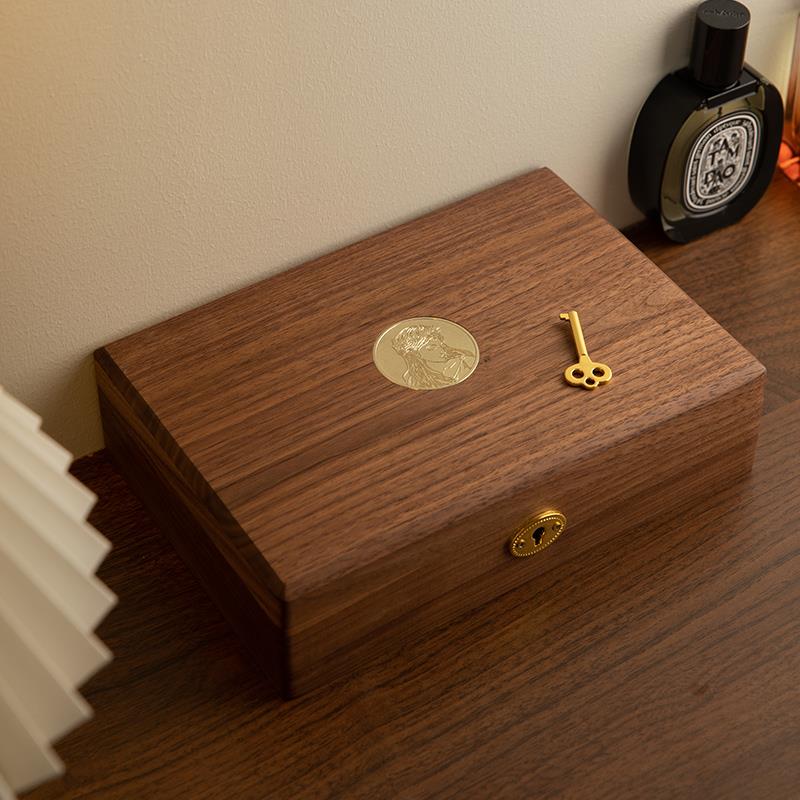 木质首饰盒收纳盒带锁高档精致覆古项炼戒指珠宝盒新婚礼物送新娘