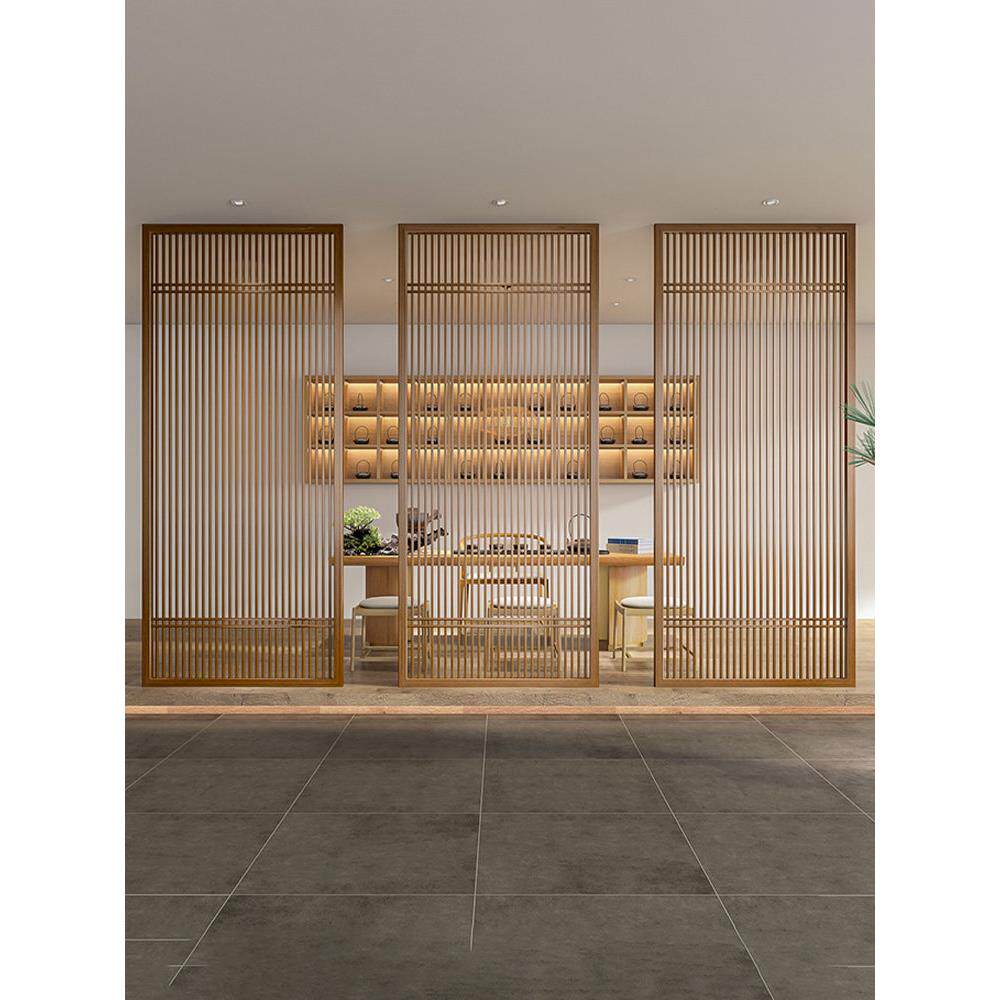 新中国风实木格栅屏风隔断家庭办公室入口玄关部分块现代简单装饰