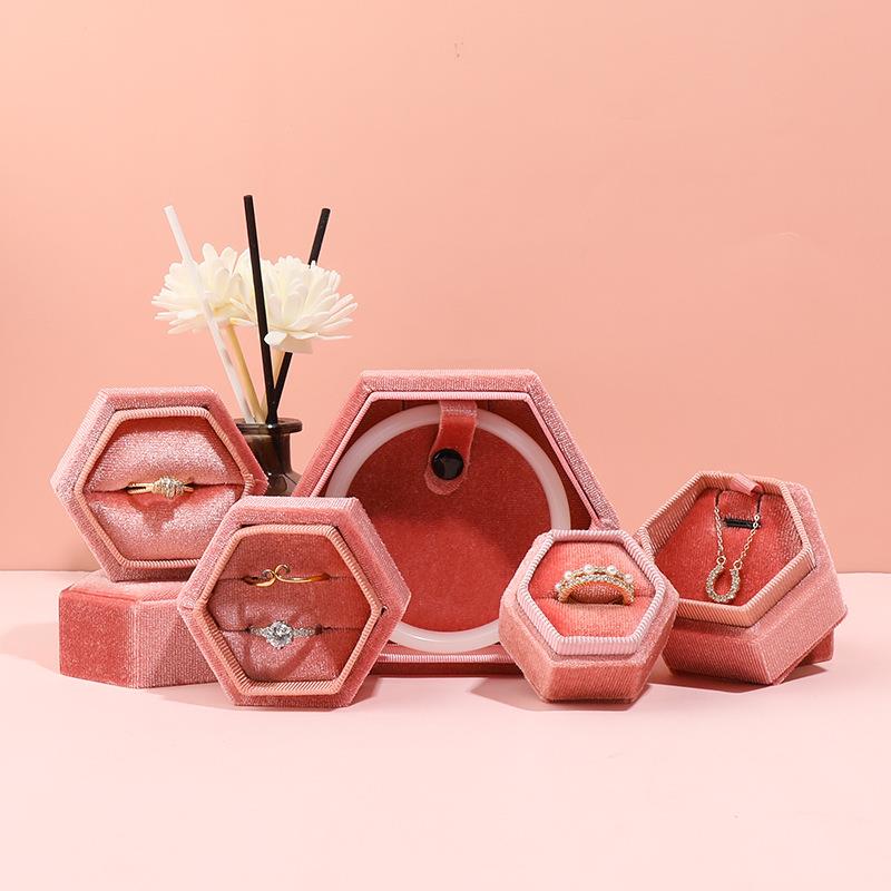 六角珠宝首饰盒高级韩国绒戒指耳钉盒饰品盒首饰包装盒Jewelrybox