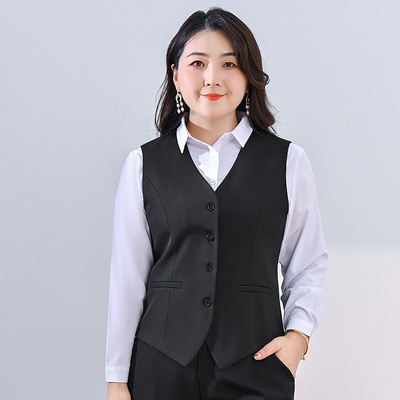 大码西装马甲套装女胖mm工装马夹200斤职业背心坎肩工作制服