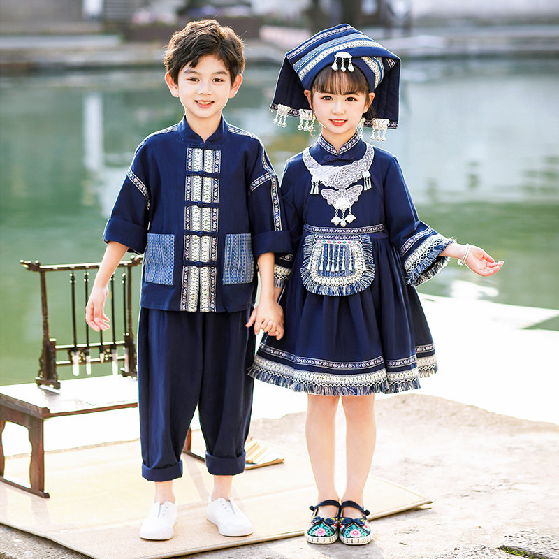 六一儿童演出服壮族苗族服装中小学生少数民族舞蹈大合唱表演班服