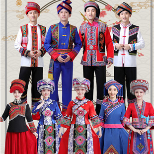 苗族演出服长袖男成人贵州少数民族舞蹈服壮族舞台葫芦丝表演服装