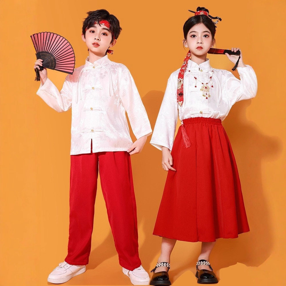 儿童中国服装迷彩国庆演出服国学