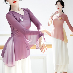 古典舞纱衣飘逸仙气上衣演出服女民族舞练功服中国舞蹈服形体服