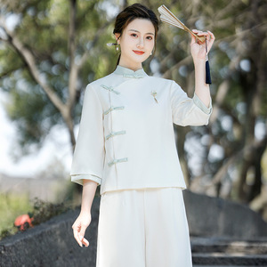 清雅中复古禅意女装茶服居士服