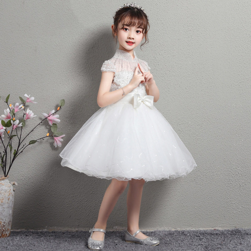 冬夏白色儿童礼服女小花童公主裙