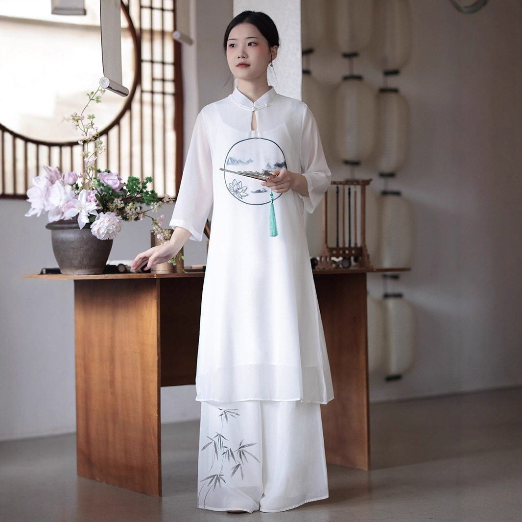 中国风女装中长款宽松雪纺上衣夏