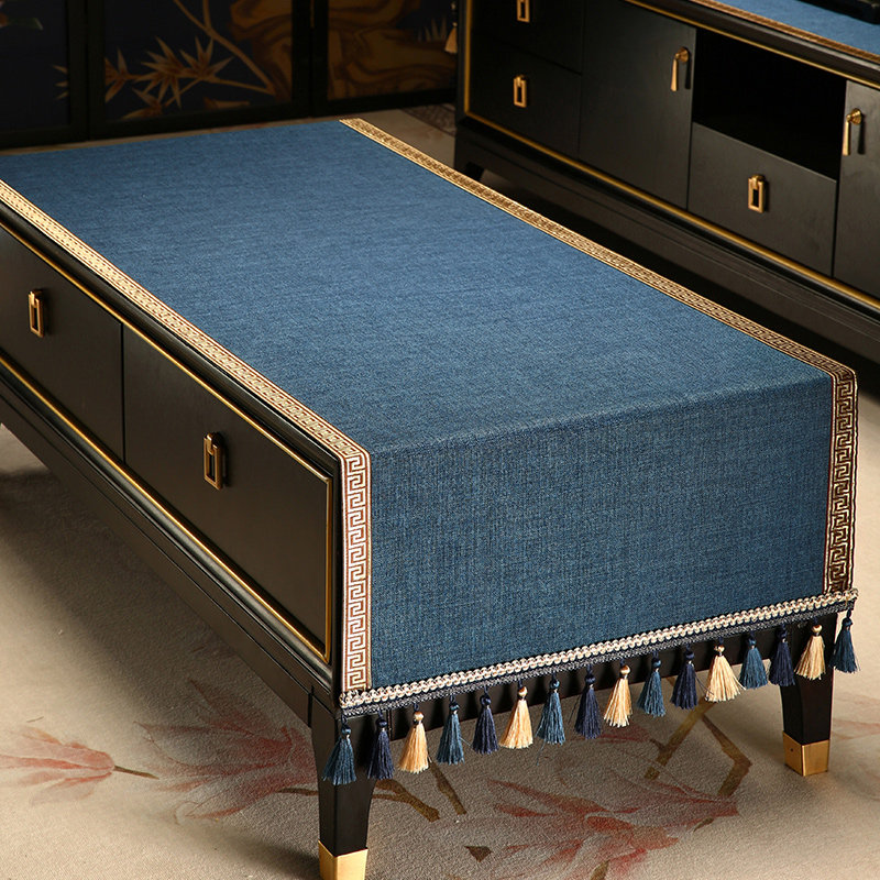 速发台厅茶几盖布垫档新中式茶客布艺长条桌高防水桌布茶台装饰布