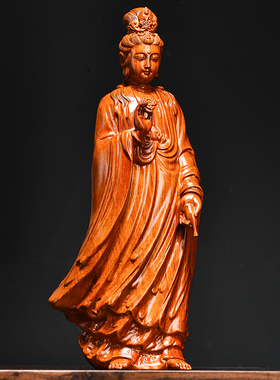 速发木雕礼件观音佛像实工雕刻净瓶菩萨供奉家居饰品开业乔迁木艺