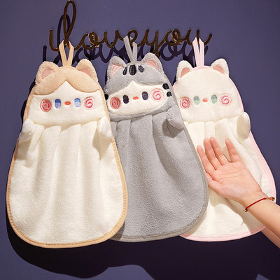 速发猫咪挂式超强爱水擦手巾厨房手儿童家用可吸搽毛巾抹布帕速干