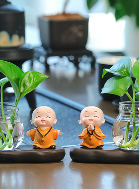 速发慧能小和尚新中式家居小摆设客厅位公室桌面工办创意水培瓶花