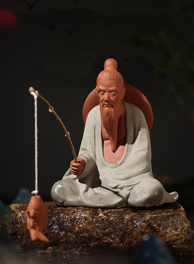 速发陶瓷人太公钓鱼摆件微物观钓鱼翁姜景鱼缸水族流水器禅意造景