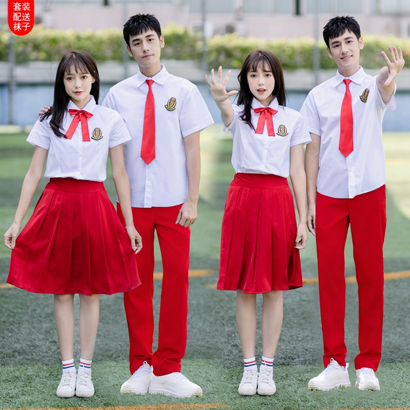 速发艺术节红裙子演出服歌学生中中合唱朗诵比赛班服高初红运动会