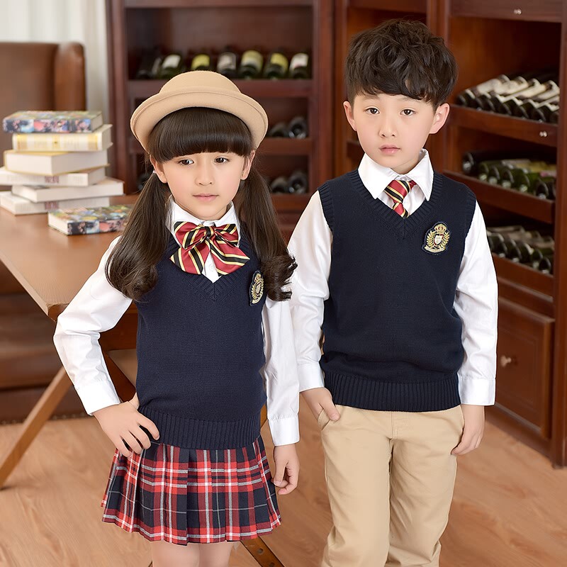 速发幼儿园园服学院风秋冬款纯棉毛衣背心小学生班服校服男女童套
