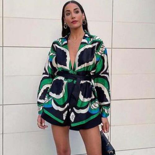 速发ZBZA 2022 Wo Busie Suit Sumr Fashio Gree Prit 2 P