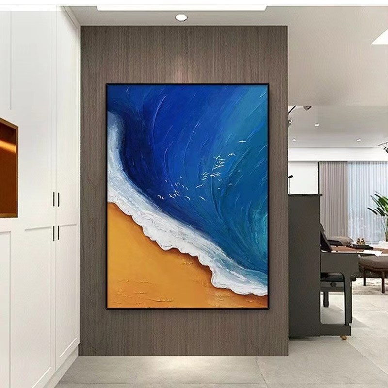 速发S0405 沙海浪李滩流玄关画潮大轻奢客厅装饰画海浪80120