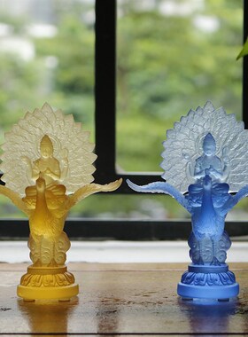 速发古法琉璃孔雀明王客像金刚佛母中式供具家居佛厅汽车小摆件礼