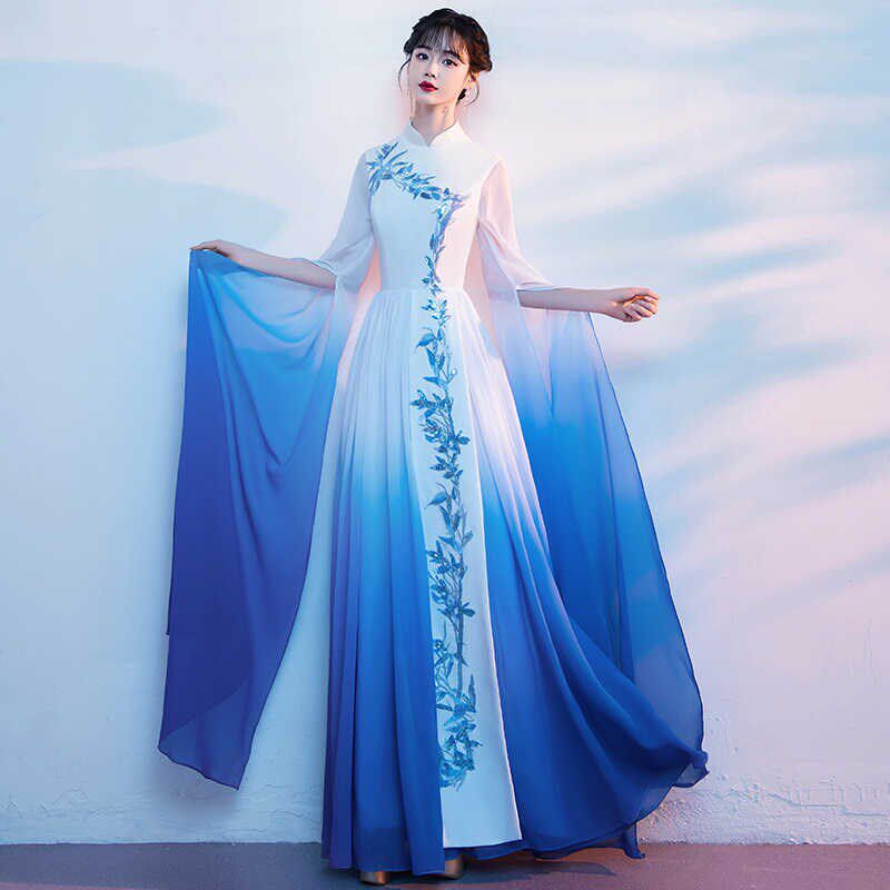 速发古筝演出服中国风独唱演奏礼服艺考大合唱团学生民乐晚礼服