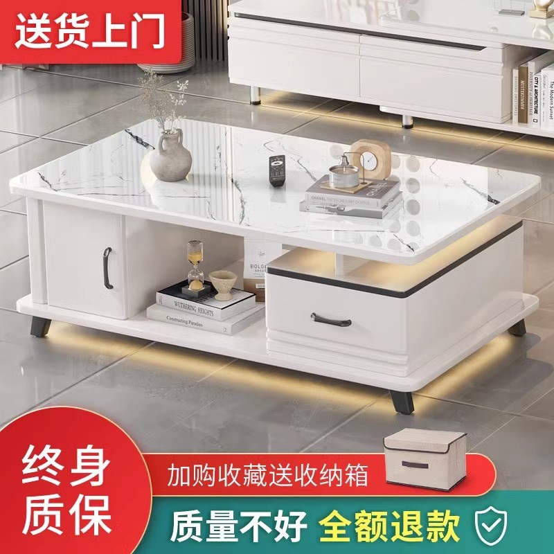 速发茶厅客厅家用小户型桌子客几茶几化约钢简玻璃茶几电视柜组合