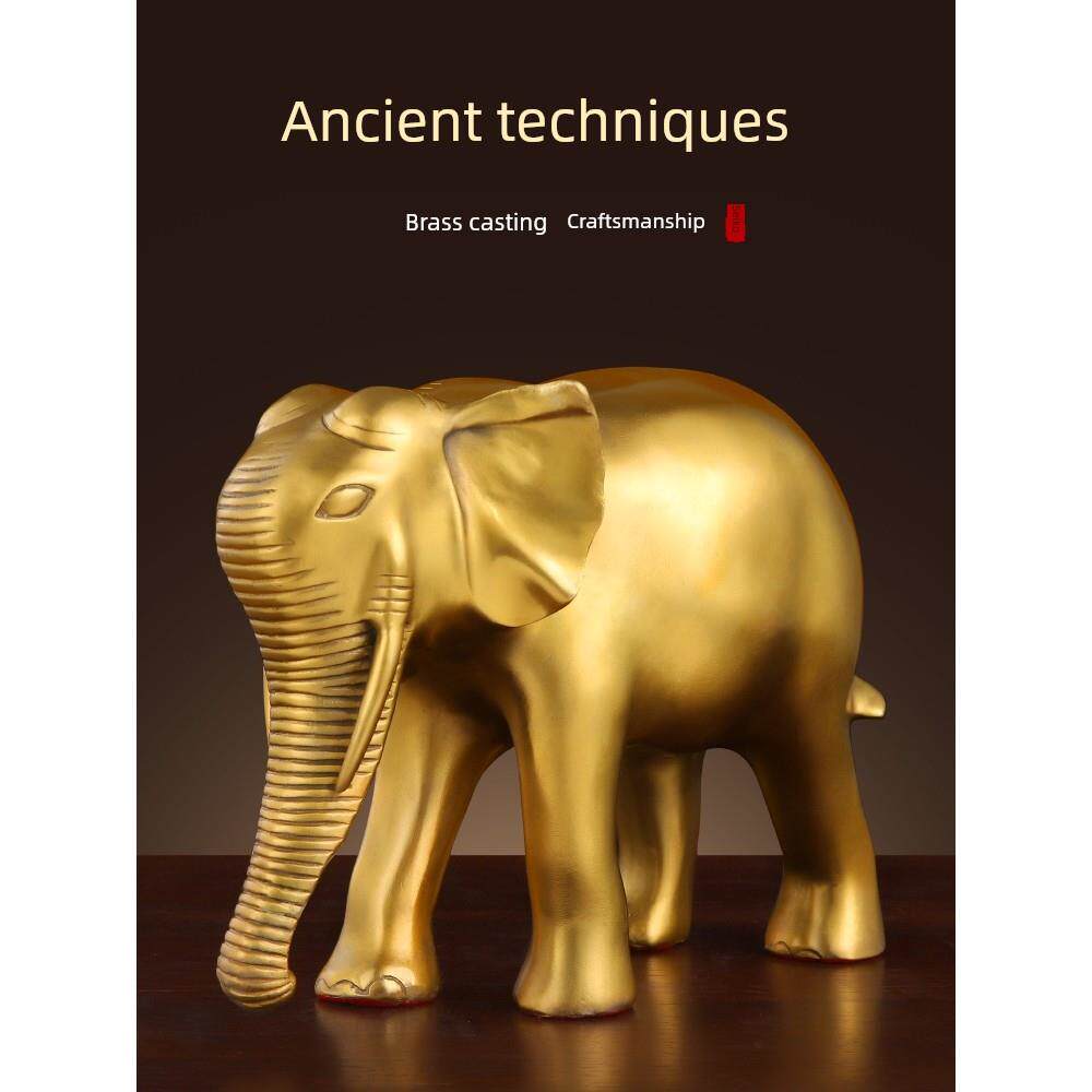 朱炳仁纯黄铜大象摆件一对铜象家办公室全铜吸水象装饰工艺品