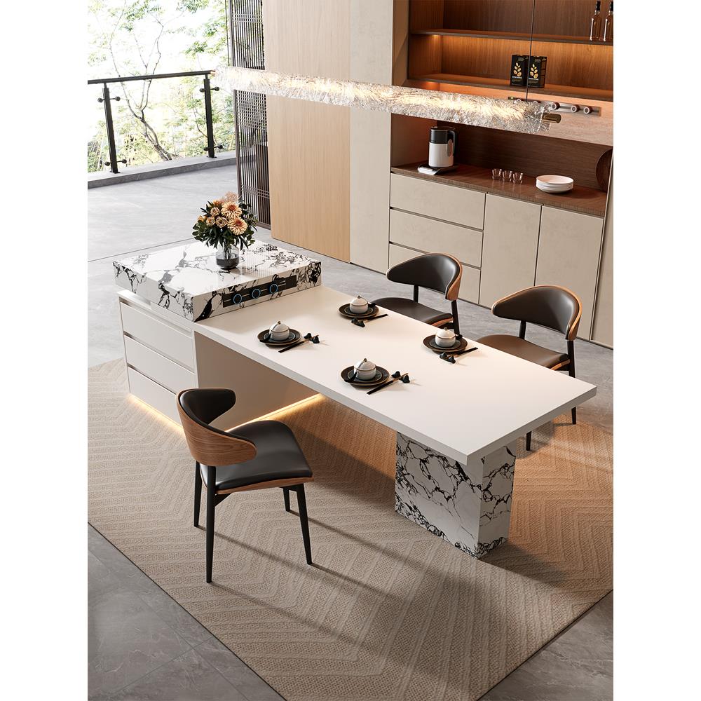 岩板岛台餐桌一体家用可伸缩意式极简高端别墅多功能厨房中导台桌