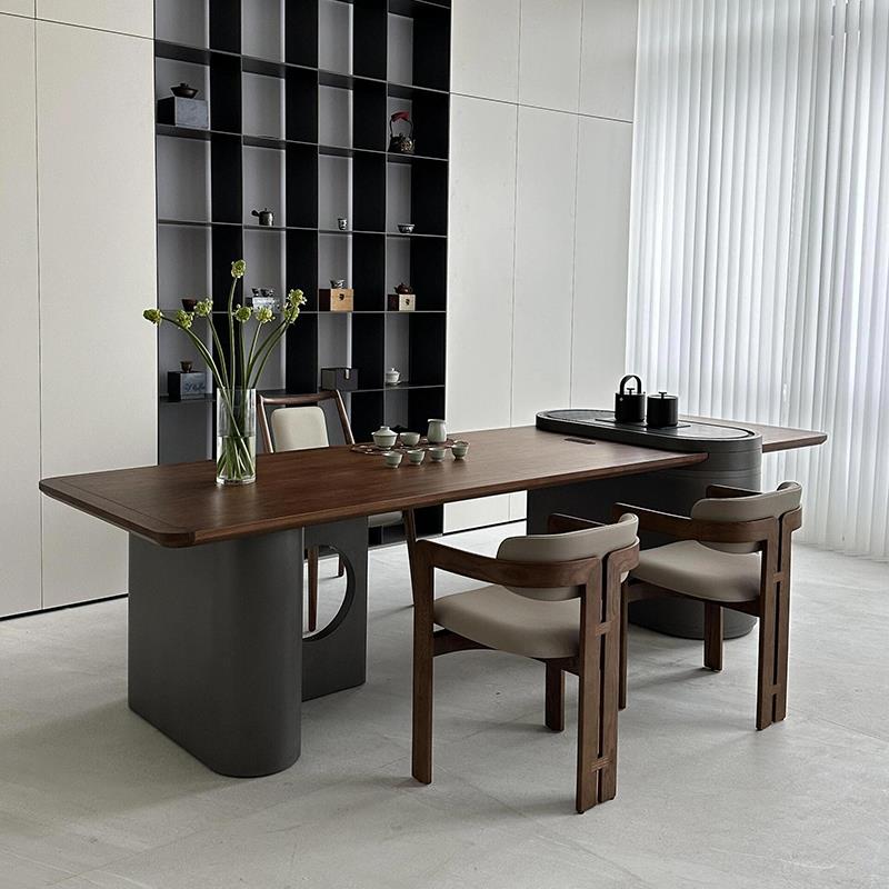 新中式实木茶桌椅组合高端定制现代简约轻奢胡桃木办公室泡茶台