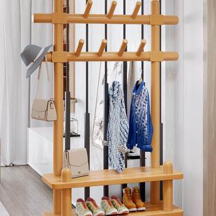 实木落地衣帽架简易家用卧室置物架网红鞋柜架挂衣架一体立式衣架