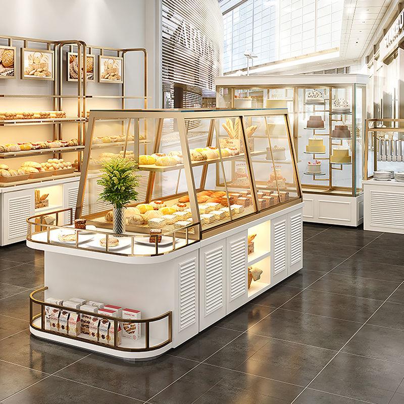 蛋糕店展示柜铁艺散装中岛柜实木货架商用边柜面包柜面包展示柜