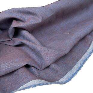 覆古麻料咖啡色+蓝色色织幻色亚麻衬衫连衣裙纯麻手工设计师布料