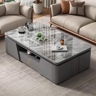 轻奢茶几电视柜组合家用高端现代客厅大坪数新款长方形岩板茶几桌