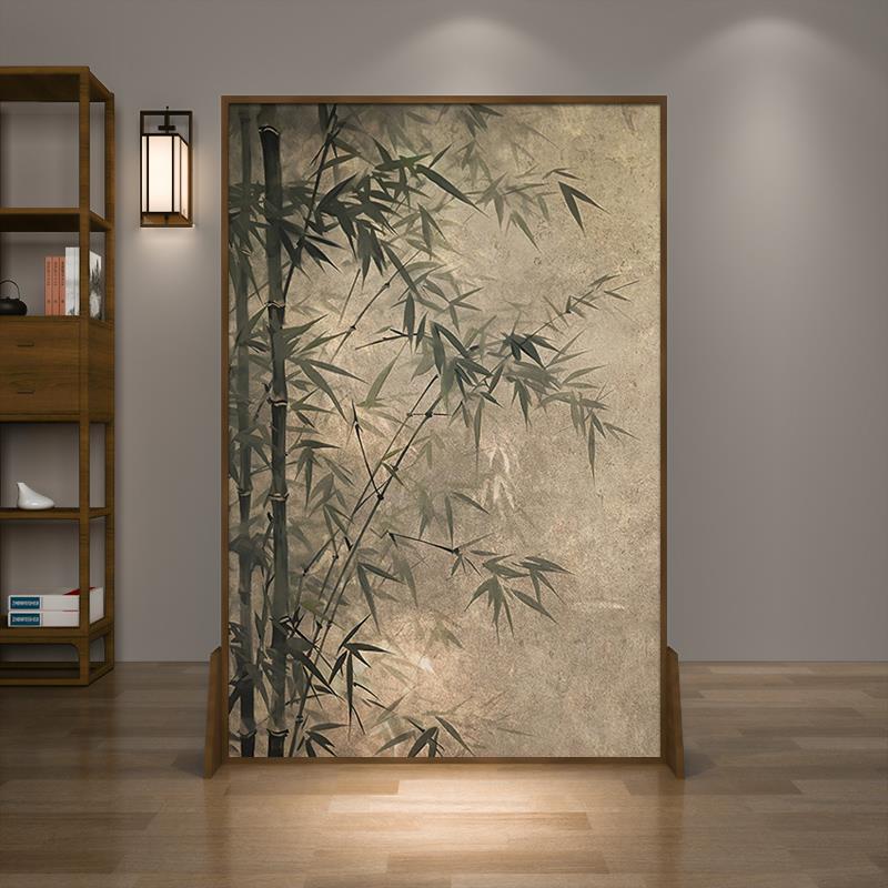 新中式实木屏风隔断客厅装饰中国风茶室民宿移动遮挡复古竹子座屏