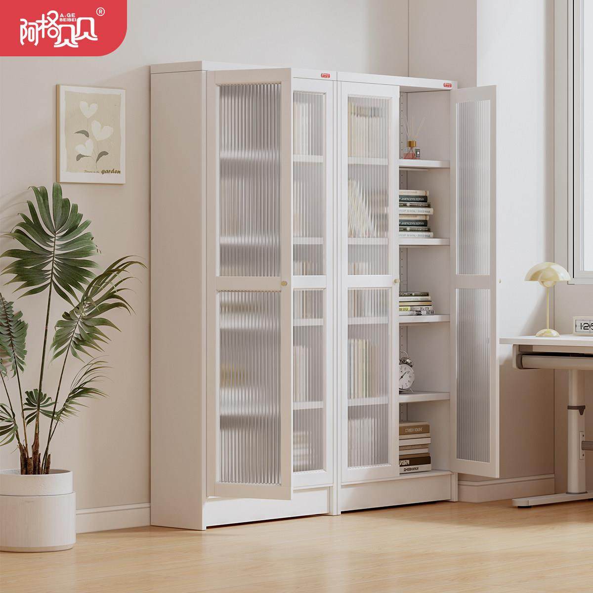 阿格贝贝钢制书柜置物架书桌旁书柜带玻璃门靠墙杂物柜一面墙书柜,住宅家具,单个书柜,淘宝优惠券,粉丝福利购,淘宝优惠卷