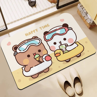 卡通一二布布矽藻泥浴室吸水地垫化妆室门口防滑脚垫厕所速干 干