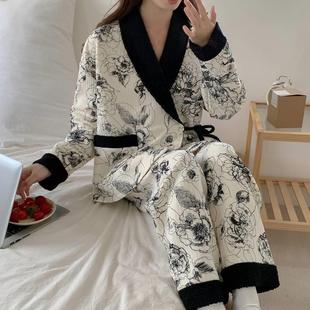 5XL加肥加大孕妇空气棉睡衣新款 冬季 夹层11月子服哺乳喂奶衣套装