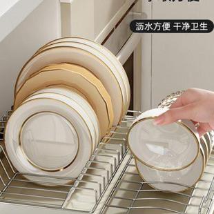 家用不锈钢碗架拉篮厨房橱柜抽拉沥水架碗碟盘子收纳储物盒置物架