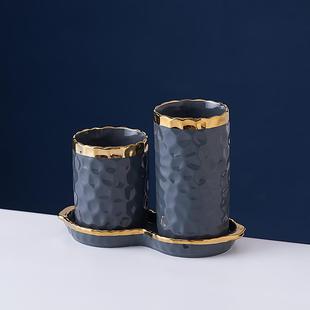 北欧陶瓷筷子筒轻奢家用金边筷子收纳盒厨房筷子收纳架筷子篓筷筒