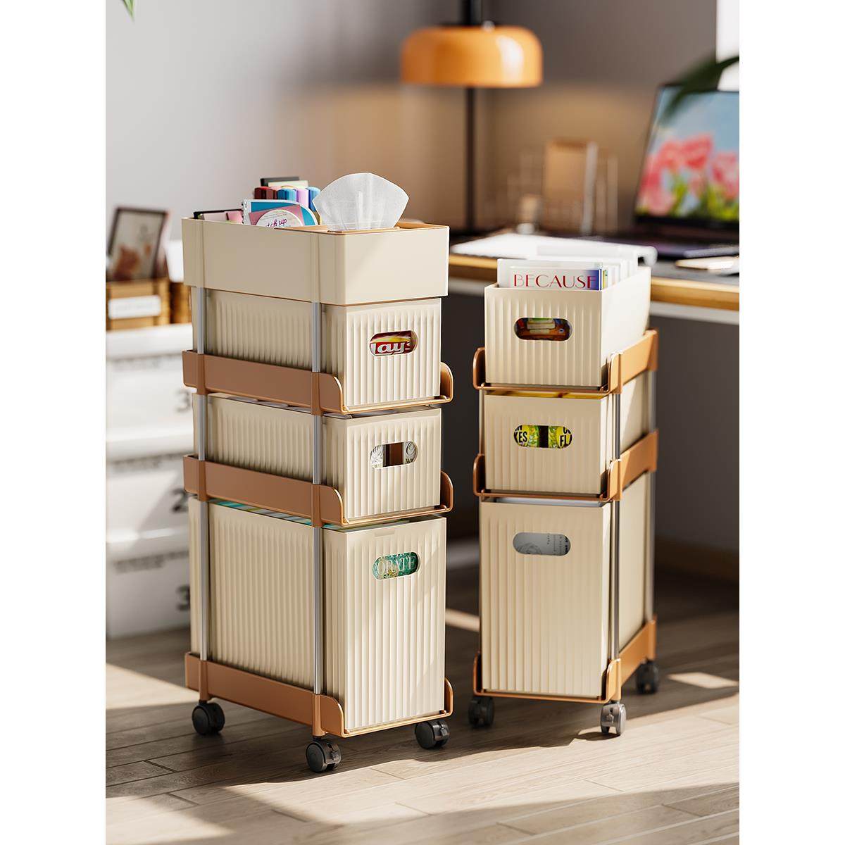 桌下置物架办公室工位放包神器可移动落地书架抽屉式小推车收纳架