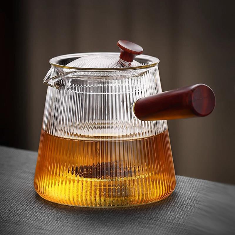 侧把茶壶玻璃耐高温泡茶壶黑晶炉煮茶器烧水单壶过滤家用茶具套组