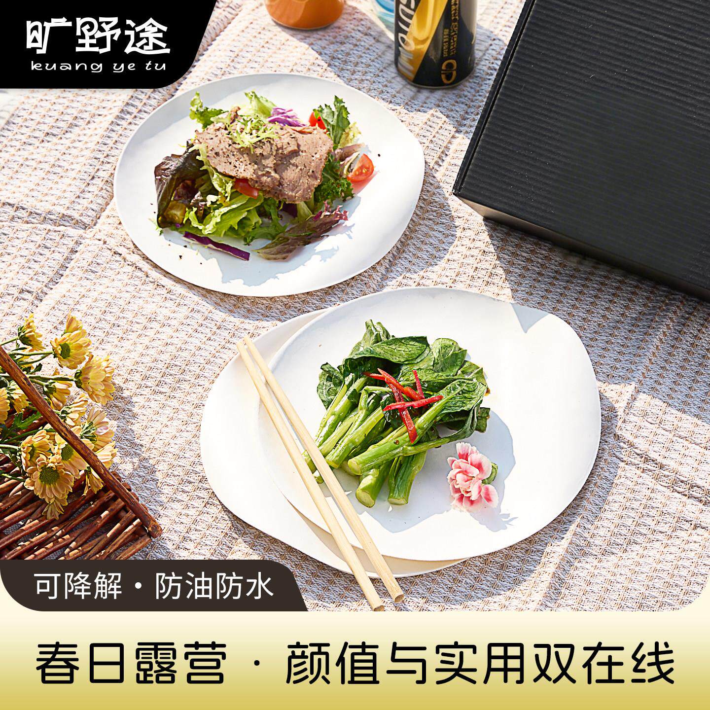 旷野途户外露营聚会多人聚餐环保餐具可降解餐具餐盘筷子套装便携