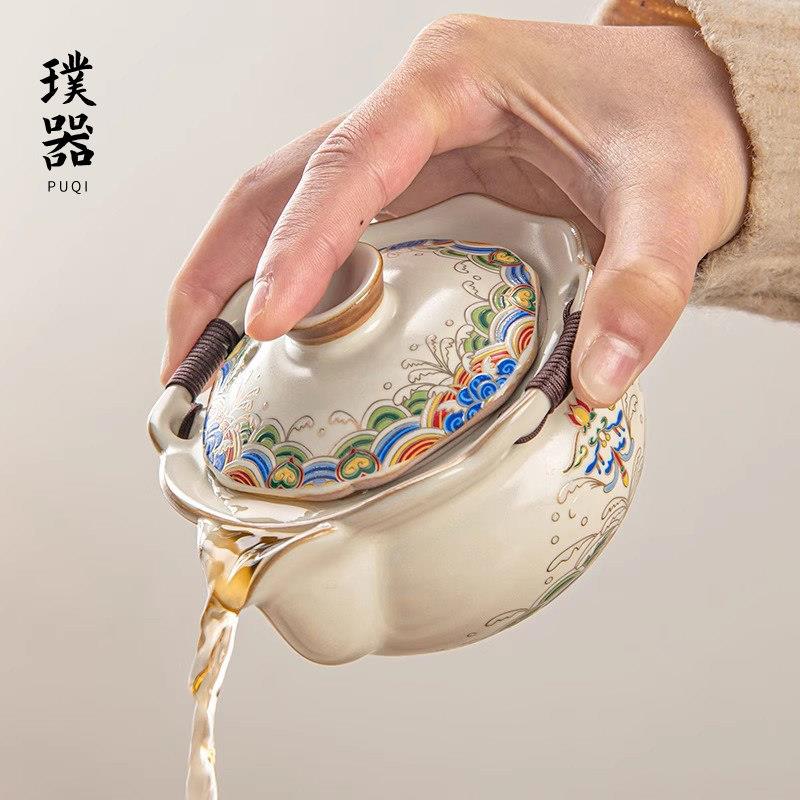 汝窑手抓壶盖碗茶杯单个高档防烫茶碗带盖子一人泡茶壶家用功夫茶