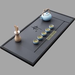 乌金石茶盘家用茶台嵌入式整块天然石头泡茶盘简约大小号茶海石盘