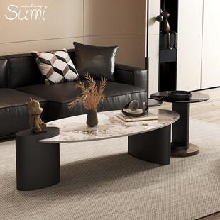 意式极简潘多拉岩板茶几组合椭圆形大小户型客厅家用轻奢现代简约