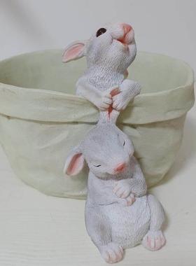 口袋小兔子收纳花器多肉花盆萌可爱花园装饰桌面摆件创意礼物品